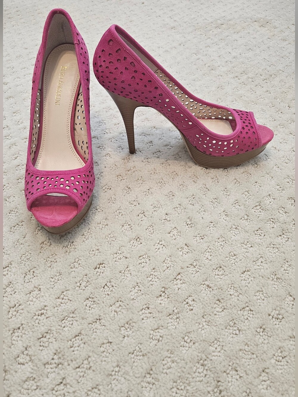 Open-Toe Pink Suede Pumps by Enzo Angiolini